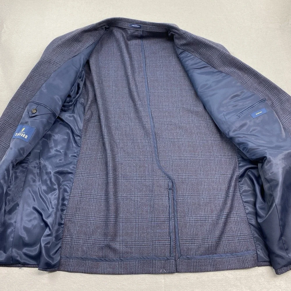 Stafford Jacket Mens 54R Blue 2 Blazer Glen Plaid Wool Blend Sport Coat